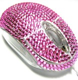 USB Optical Computer Mouse with Pink Crystal Bling Rhinestone